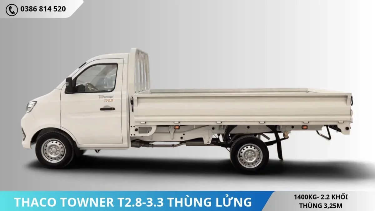 Thaco Towner T2.8-3.3 thùng lửng bạt tải 1T4 (7) Thaco Towner T2.8-3.3 thùng lửng bạt tải 1T4
