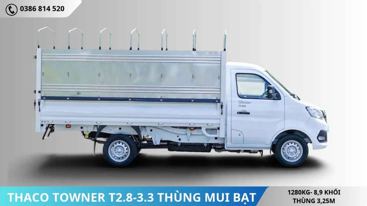 Thaco Towner T2.8-3.3 thùng mui bạt tải 1T28 (2) Mặt bên Thaco Towner T2.8-3.3 thùng mui bạt tải 1T28
