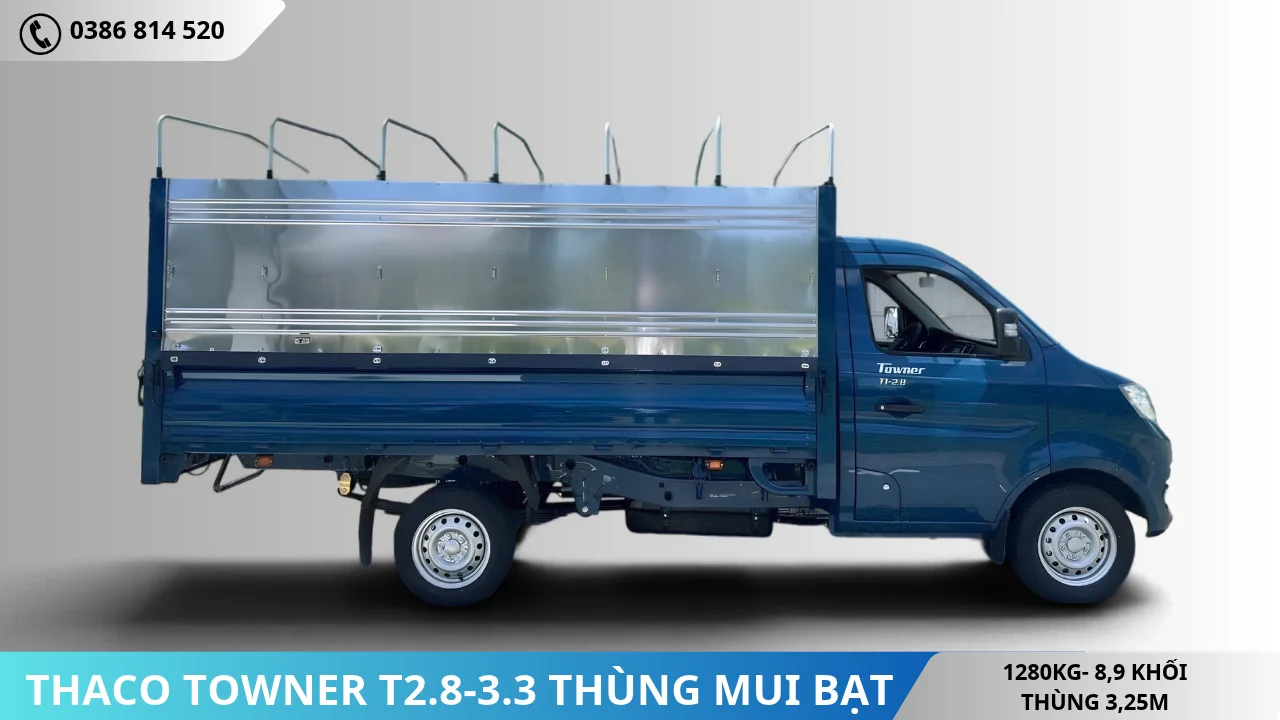 Xe tải nhẹ Thaco Towner T2.8-3.3 thùng mui bạt màu xanh