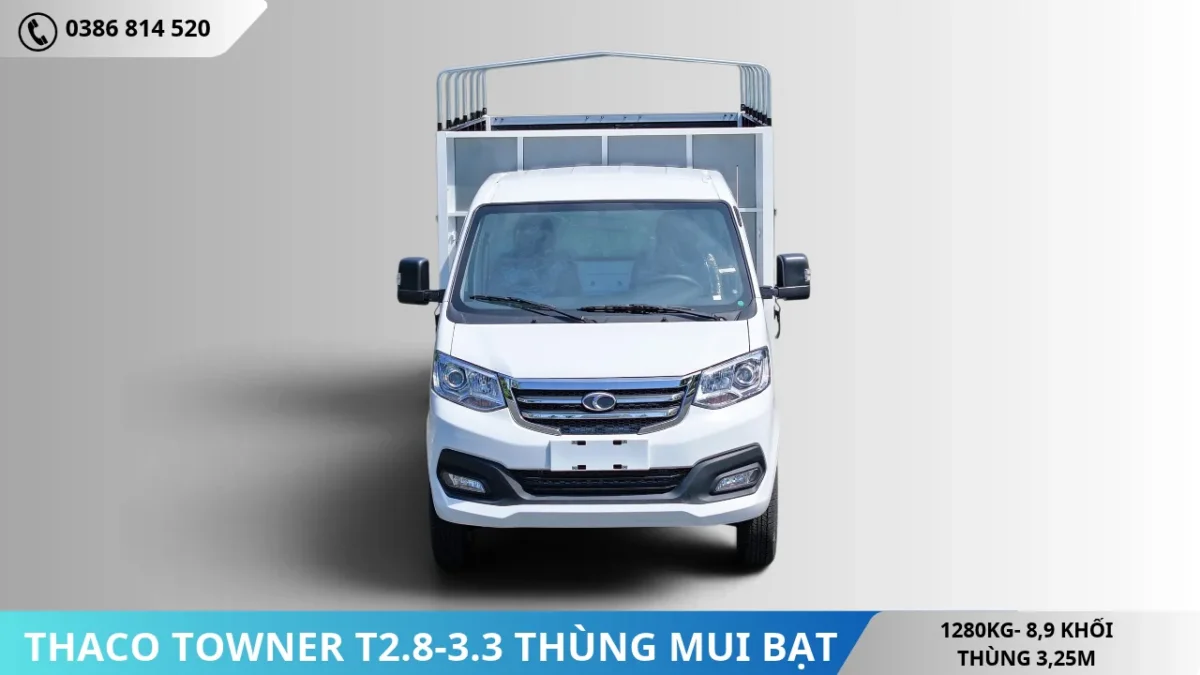 Thaco Towner T2.8-3.3 thùng mui bạt tải 1T28 (5) Mặt trước Thaco Towner T2.8-3.3 thùng mui bạt tải 1T28