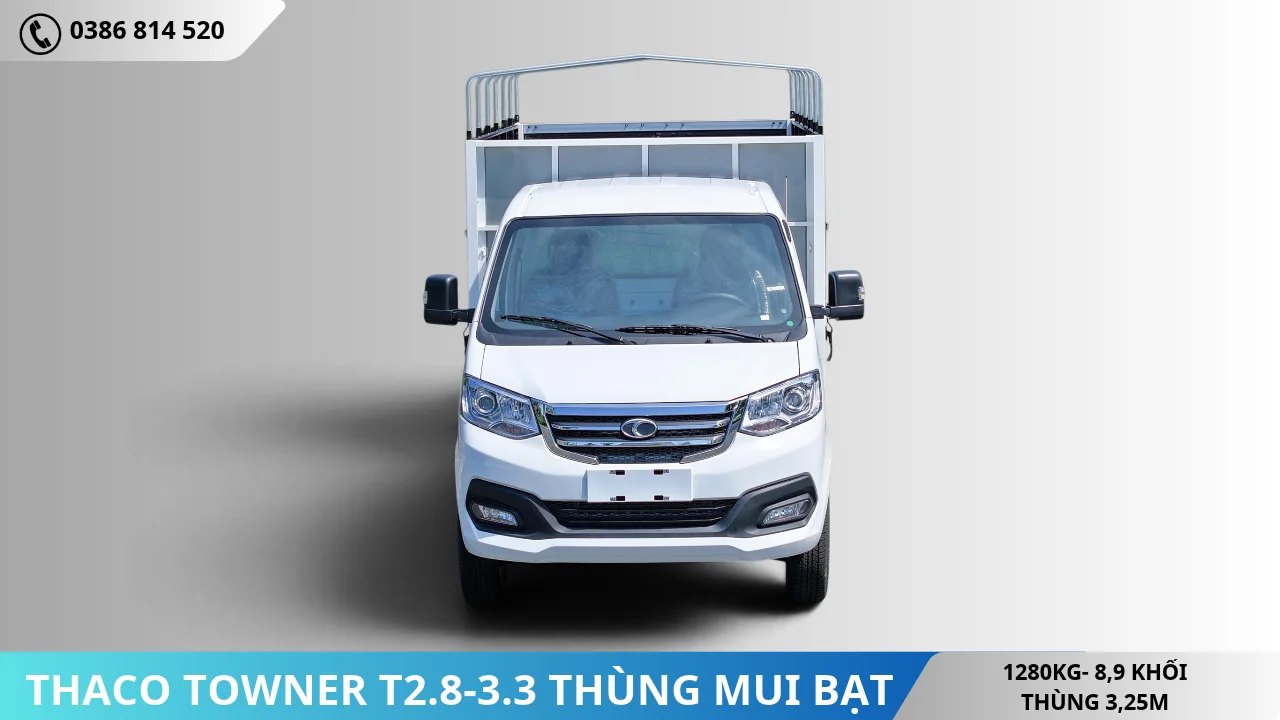 Mặt trước Thaco Towner T2.8-3.3 thùng mui bạt tải 1T28