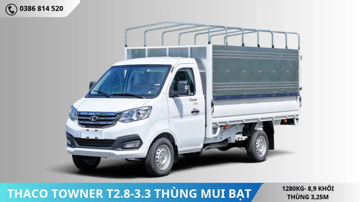 Thaco Towner T2.8-3.3 thùng mui bạt tải 1T28 (6) Thaco Towner T2.8-3.3 thùng mui bạt tải 1T28