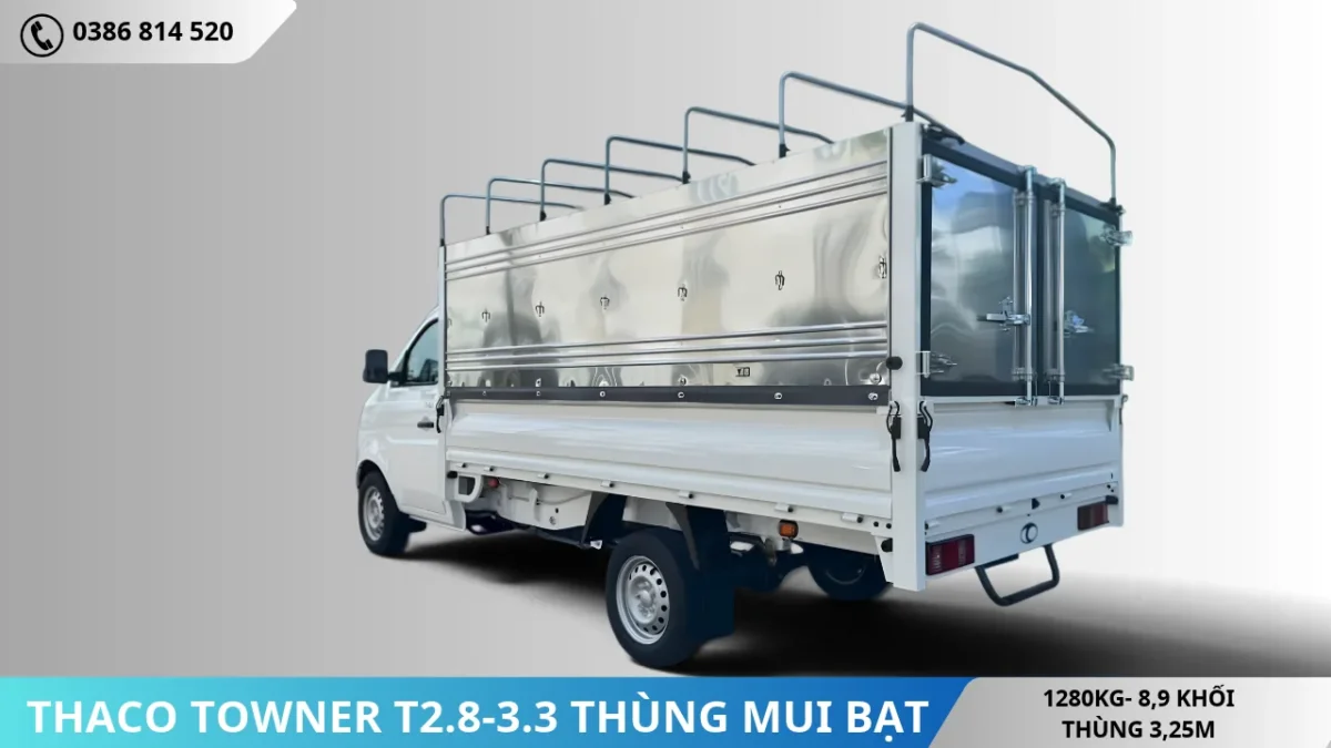Thaco Towner T2.8-3.3 thùng mui bạt tải 1T28 (8) Đuôi xe Thaco Towner T2.8-3.3 thùng mui bạt tải 1T28
