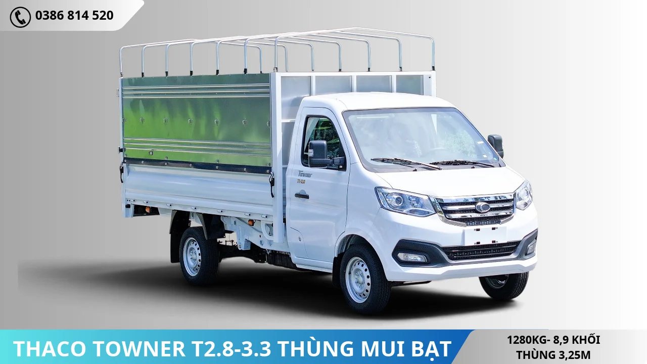 Thaco Towner T2.8-3.3 thùng mui bạt tải 1T28