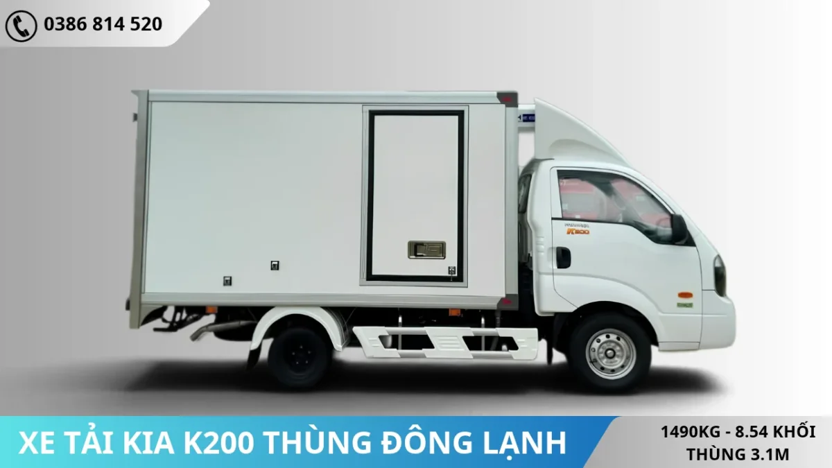 Xe tải KIA K200 thùng đông lạnh DL1 (2) Mặt bên Xe tải Kia K200 thùng đông lạnh