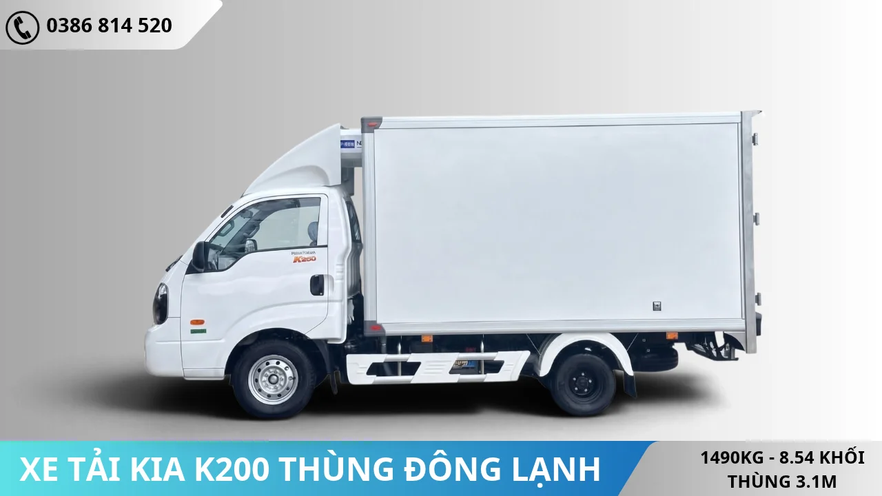 Mặt bên Xe tải Kia K200 thùng đông lạnh