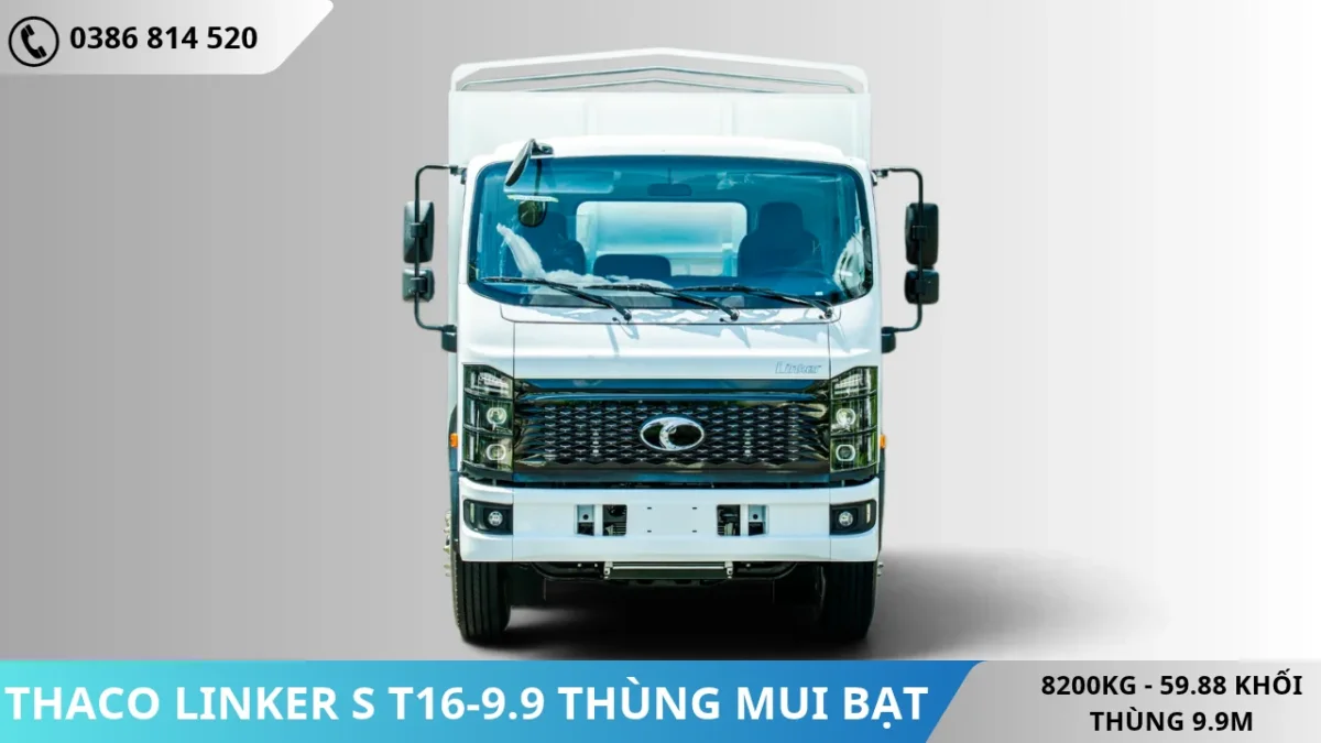 Xe tải Thaco Linker S T16-9.9 thùng mui bạt (4) Mặt trước Xe tải Thaco Linker S T16-9.9 thùng mui bạt