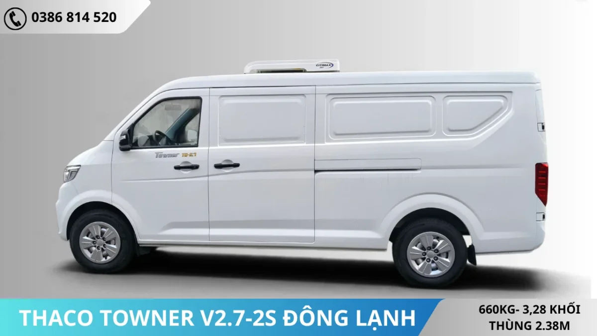 Xe van đông lanh Thaco (4) Mặt bên Xe van đông lanh Thaco Towner V2.7-2S