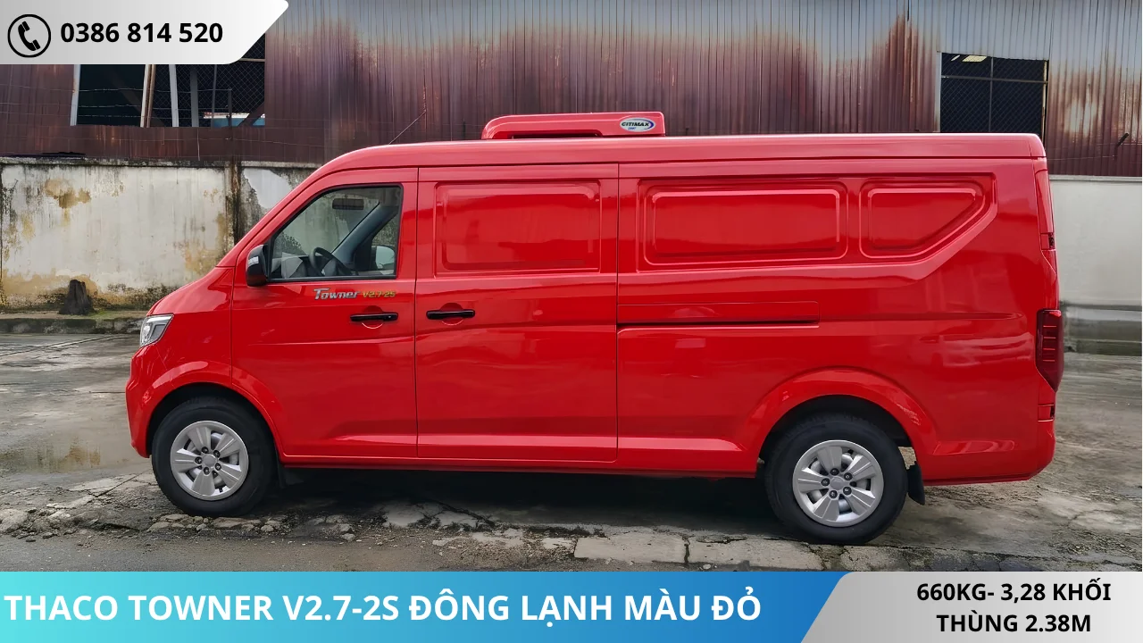 XE VAN THACO TOWNER V2.7-2S ĐÔNG LẠNH MÀU ĐỎ