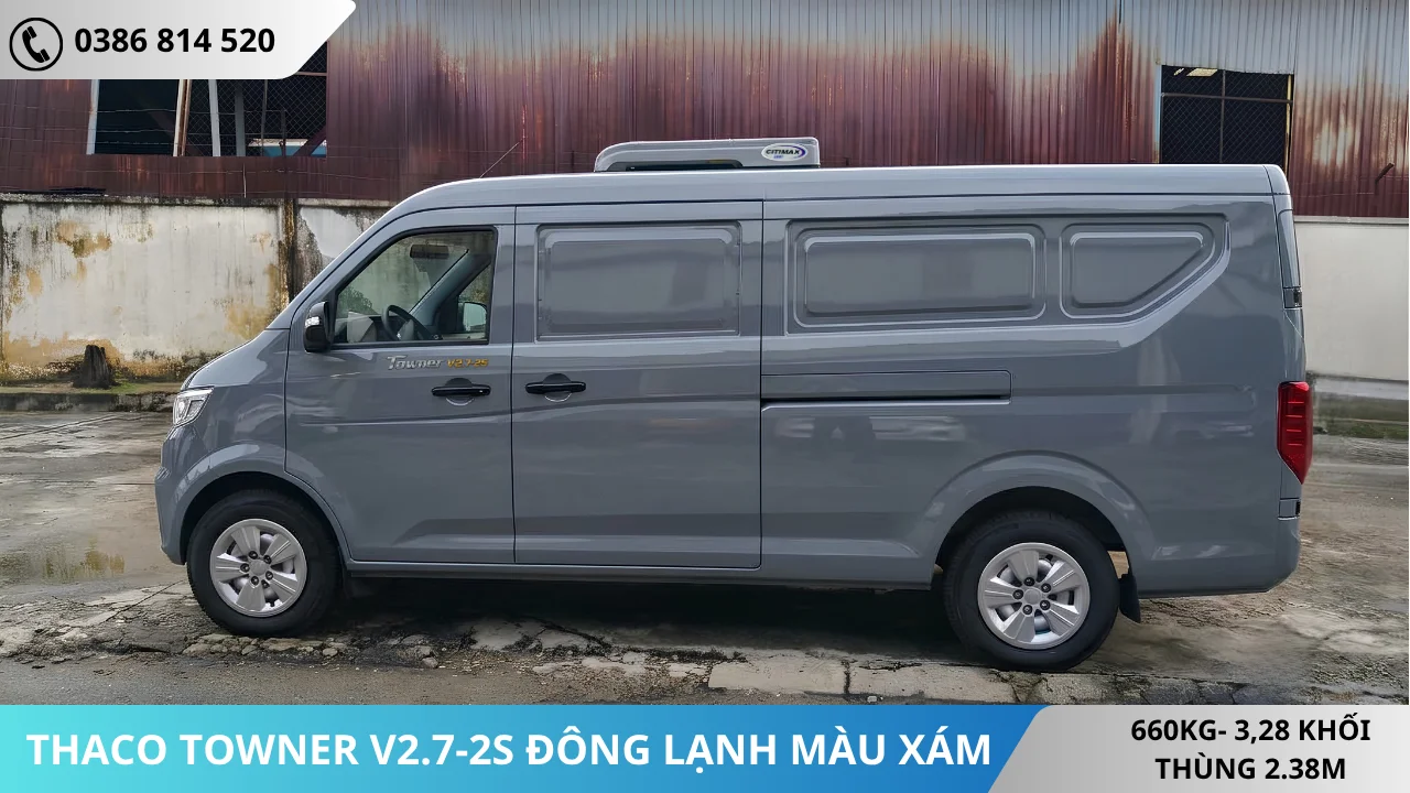 XE VAN THACO TOWNER V2.7-2S ĐÔNG LẠNH MÀU XÁM